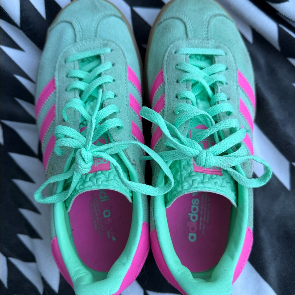 adidas Gazelle Mint Green and Pink Platform Sneakers - Picture 7 of 7